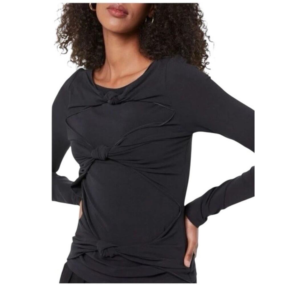 Terea By Andrea Pitter Black Front Knotted Top Long Sleeves Cut-Out Size 4X NWT